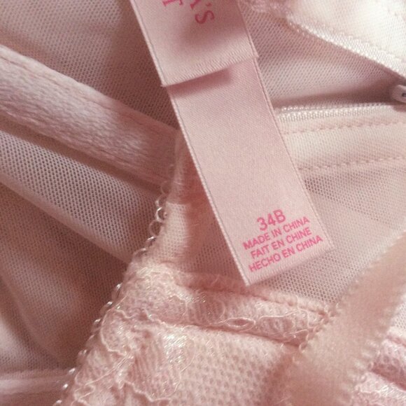 Victoria’s Secret Pink Lace Rhinestone Lingerie Garter Hooks Fairy Coquette 34B - Picture 4 of 7